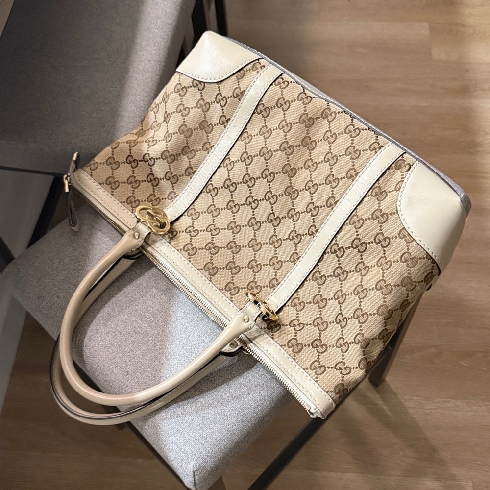 💕GUCCI Logo GG Running Shoulder Tote Bag Canvas Leather Beige GHW - Picture 14 of 16